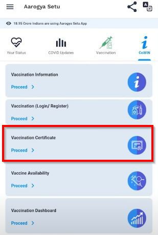 Download Covid-19 vaccination certificate from Aarogya Setu app