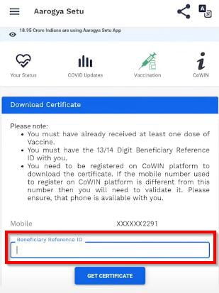 Download Covid-19 vaccination certificate from Aarogya Setu app