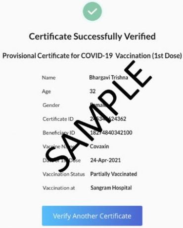 CoWin Vaccine Certificate Verification