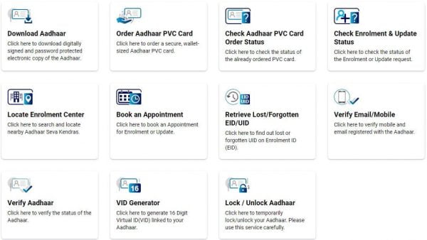 Online Aadhaar Update Services List