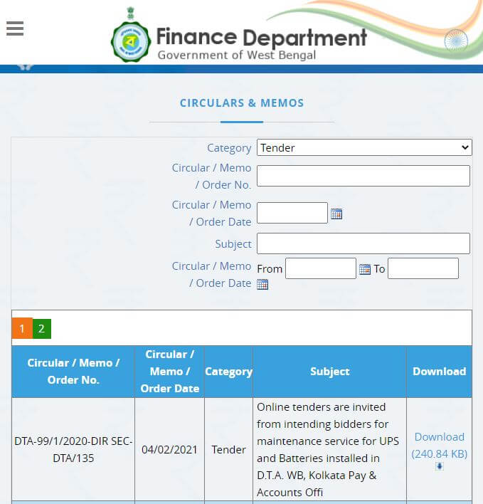 Services of Finance Department of West Bengal Government
