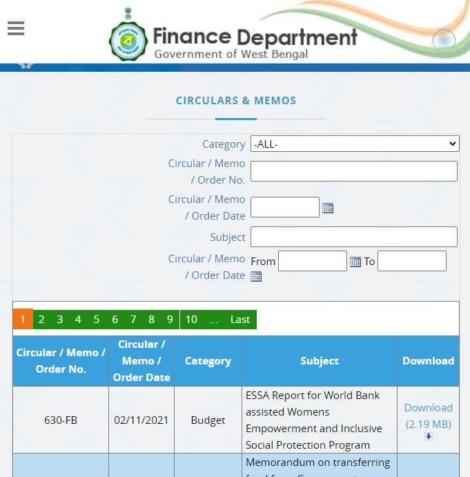 Tenders of Finance Department of West Bengal Government