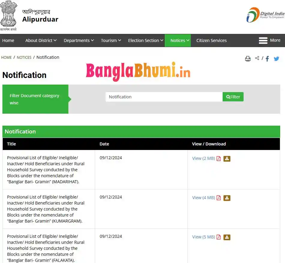 আলিপুরদুয়ার বাংলার বাড়ির লিস্ট - Alipurduar Banglar Bari List Download