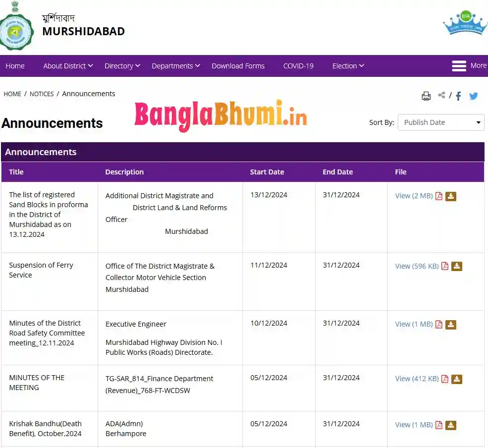 মুর্শিদাবাদ বাংলার বাড়ির লিস্ট - Murshidabad Banglar Bari List