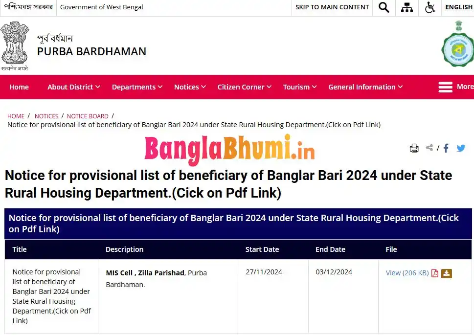 পূর্ব বর্ধমান বাংলার বাড়ির লিস্ট - Purba Bardhaman Banglar Bari List